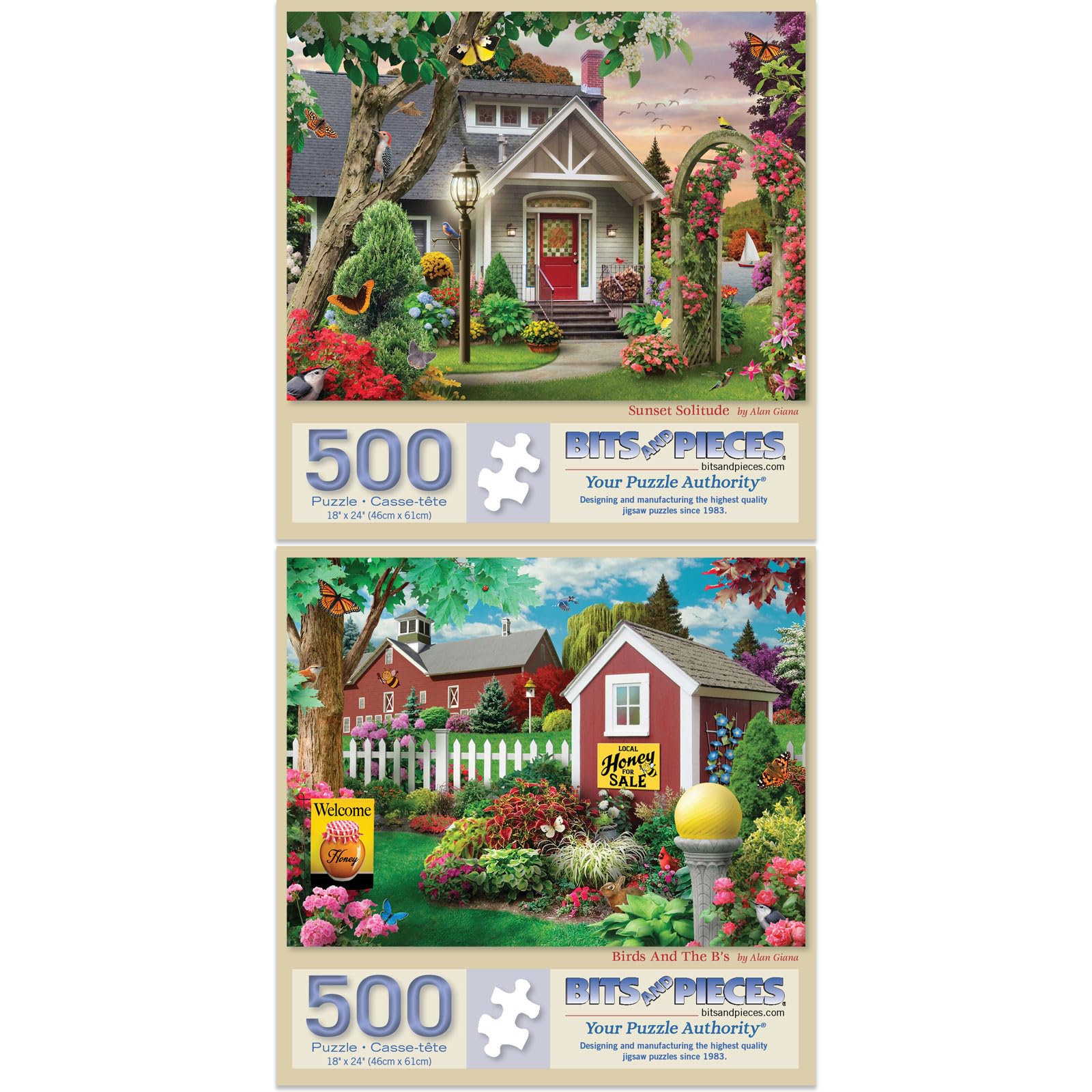 Bits and Pieces - Value Set of (2) 500 Piece Jigsaw Puzzles for Adults - Each Puzzle Measures 18" x 24" - 500 pc Colorful Nature Farmhouse Jigsaws by