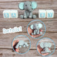 Elephant Cake Decoration Mini Elephant Cake Topper Blue Letter Cake Toppers Gold Blue White Pearl Ball for Elephant Theme Birthday Supplies (BLUE)