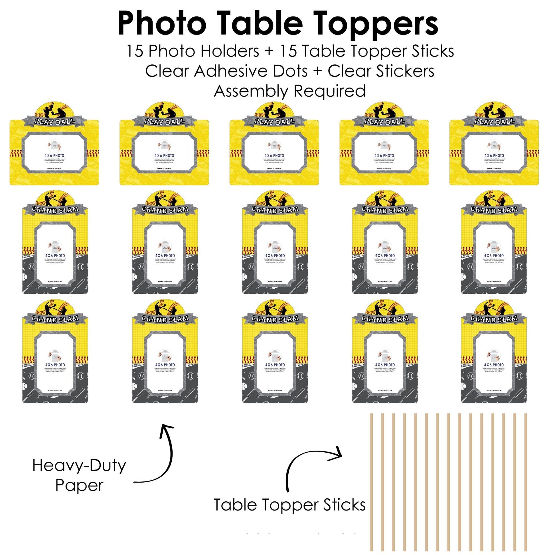 Big Dot of Happiness Grand Slam - Fastpitch Softball - Birthday Party or Baby Shower Picture Centerpiece Sticks - Photo Table Toppers - 15 Pieces