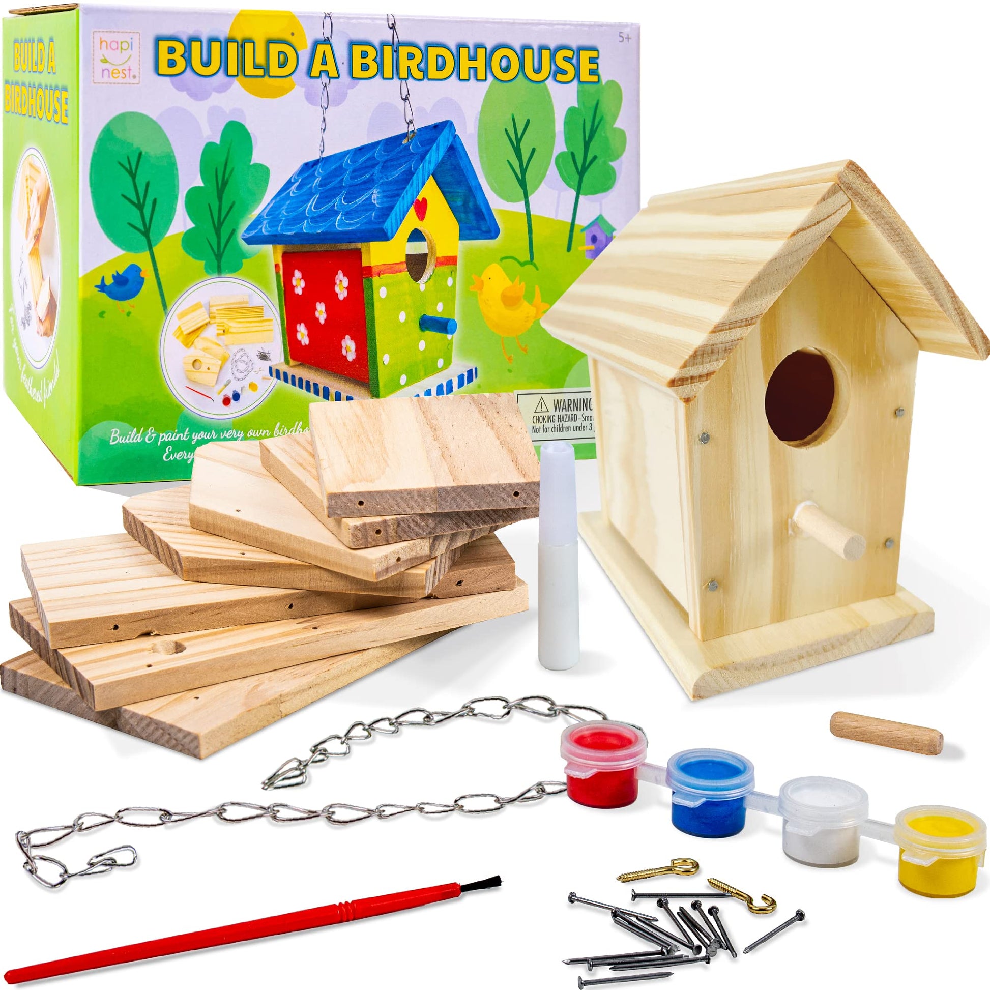 Hapinest Wooden Bird Houses to Paint and Build, Birdhouse Kit for Kids, Wood Painting Building Projects Fun Activities Arts and Crafts for Kids Ages