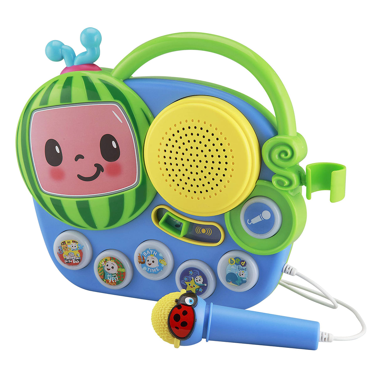 EKids Cocomelon Toy Singalong Boombox with Microphone for Toddlers and Young Children, Built-in Music and Flashing Lights, for Fans of Cocomelon Toys