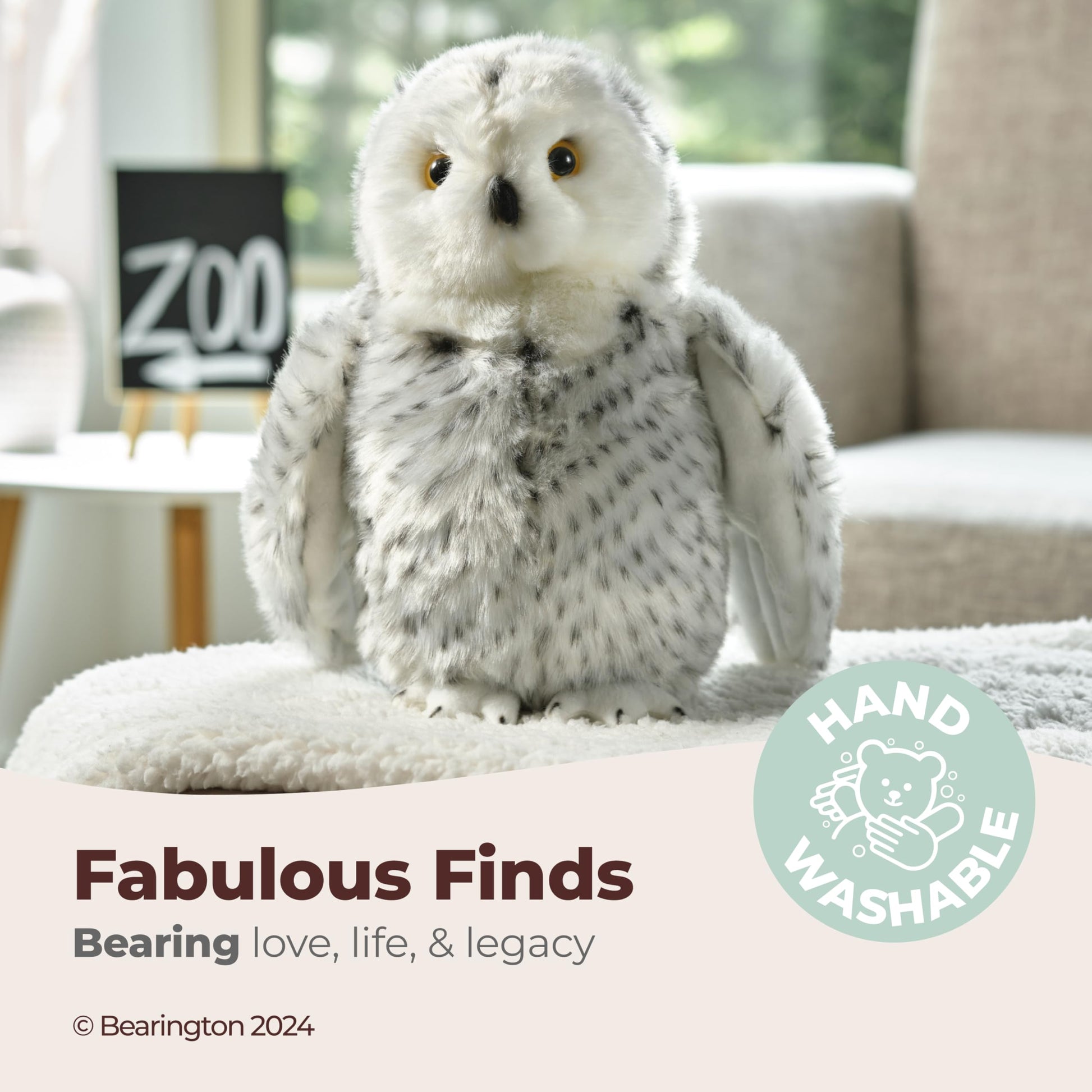 Bearington Blizzard Owl Stuffed Animal - 10" Realistic Stuffed Owl Plush Toy with Soft White Fur and Lifelike Details - Cuddly Plushies Gift for Kids