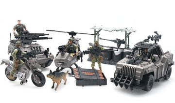MISTBUY Military Vehicles Toys Playset with Army Men Action Figures, Helicopter, Armored Vehicle, Truck, Motorcycle, Tent and Dog for Pretend Play