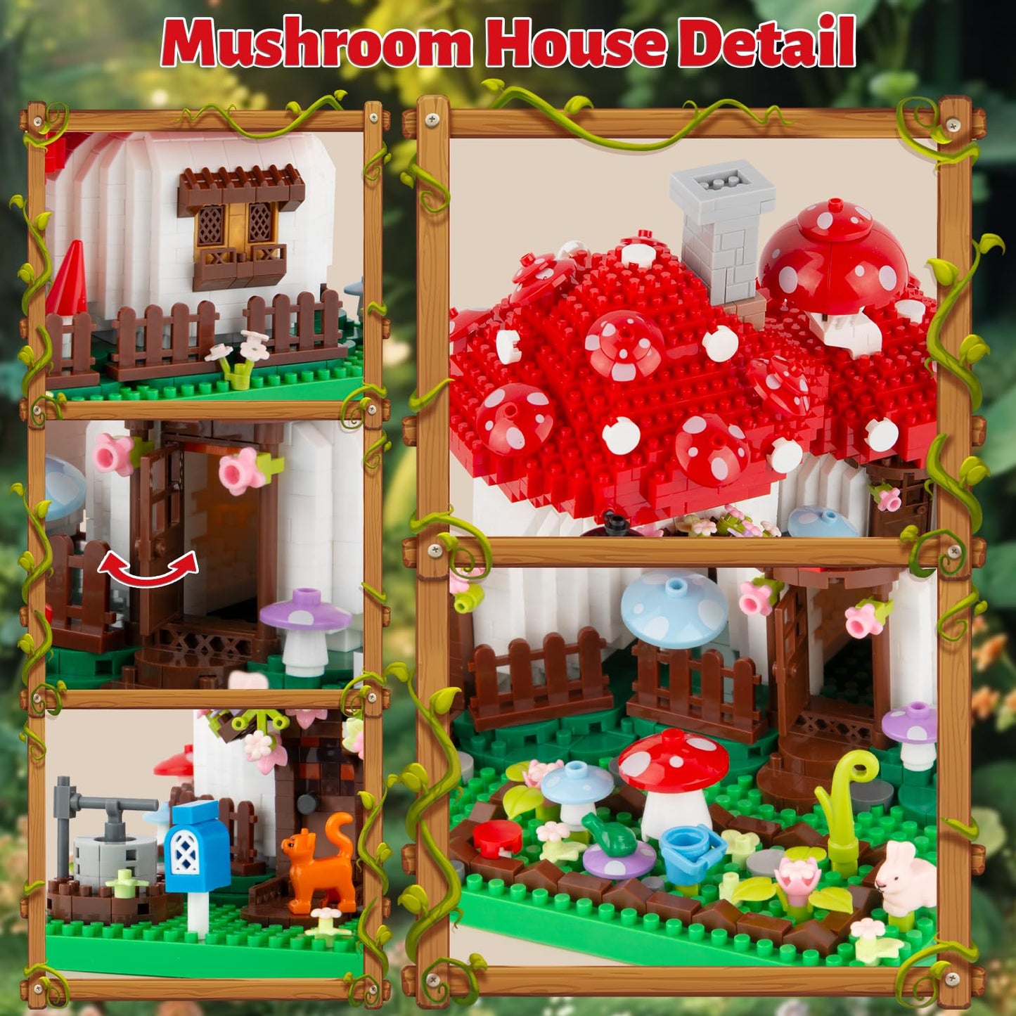 Vziimo Mushroom House Building Set, Creative Mushroom Garden Model Kits for Adults, 1346PCS Micro Bricks Collectible Ideals Gifts for Teens 14+