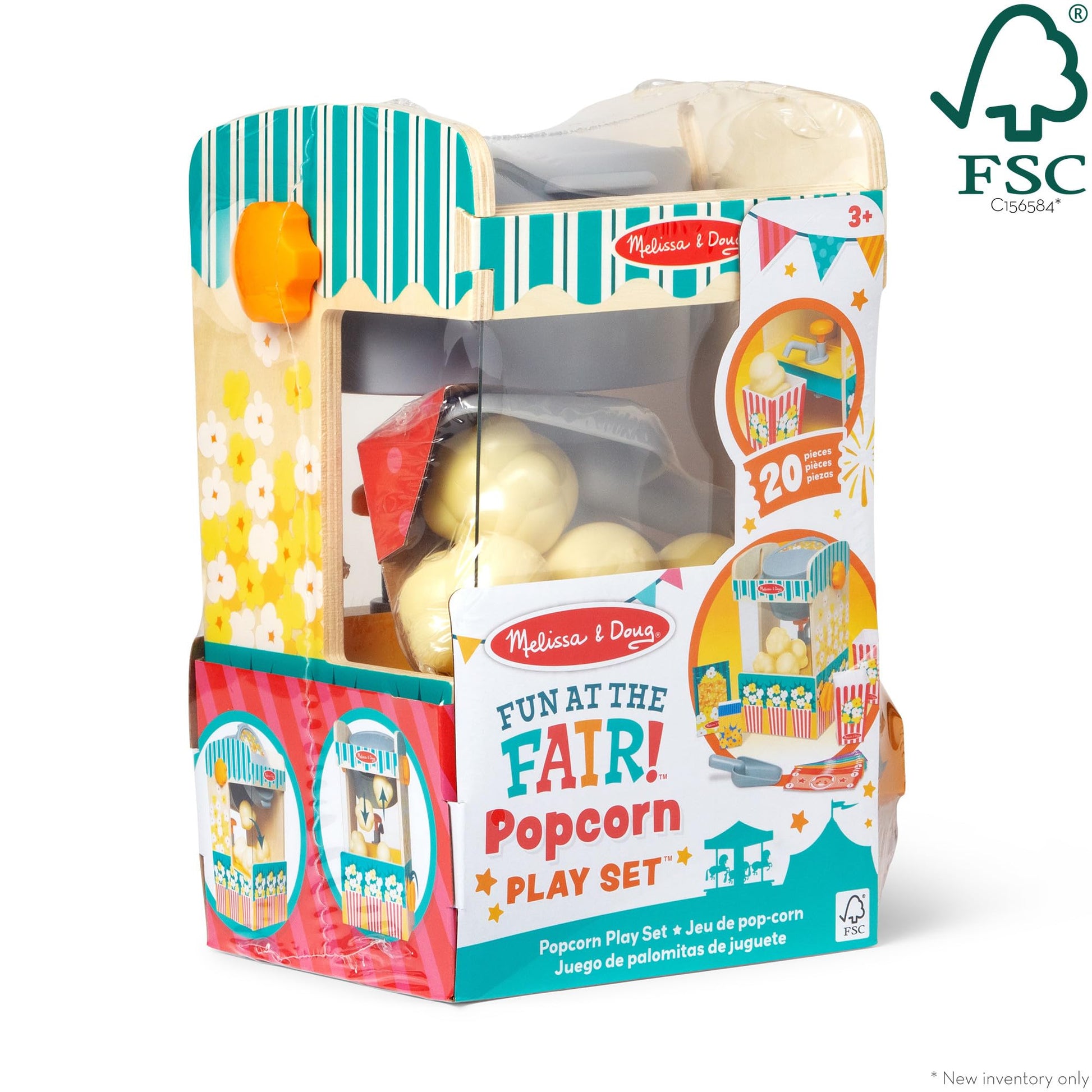 Melissa & Doug Fun at The Fair! Wooden Popcorn Popping Play Food Set - FSC Certified