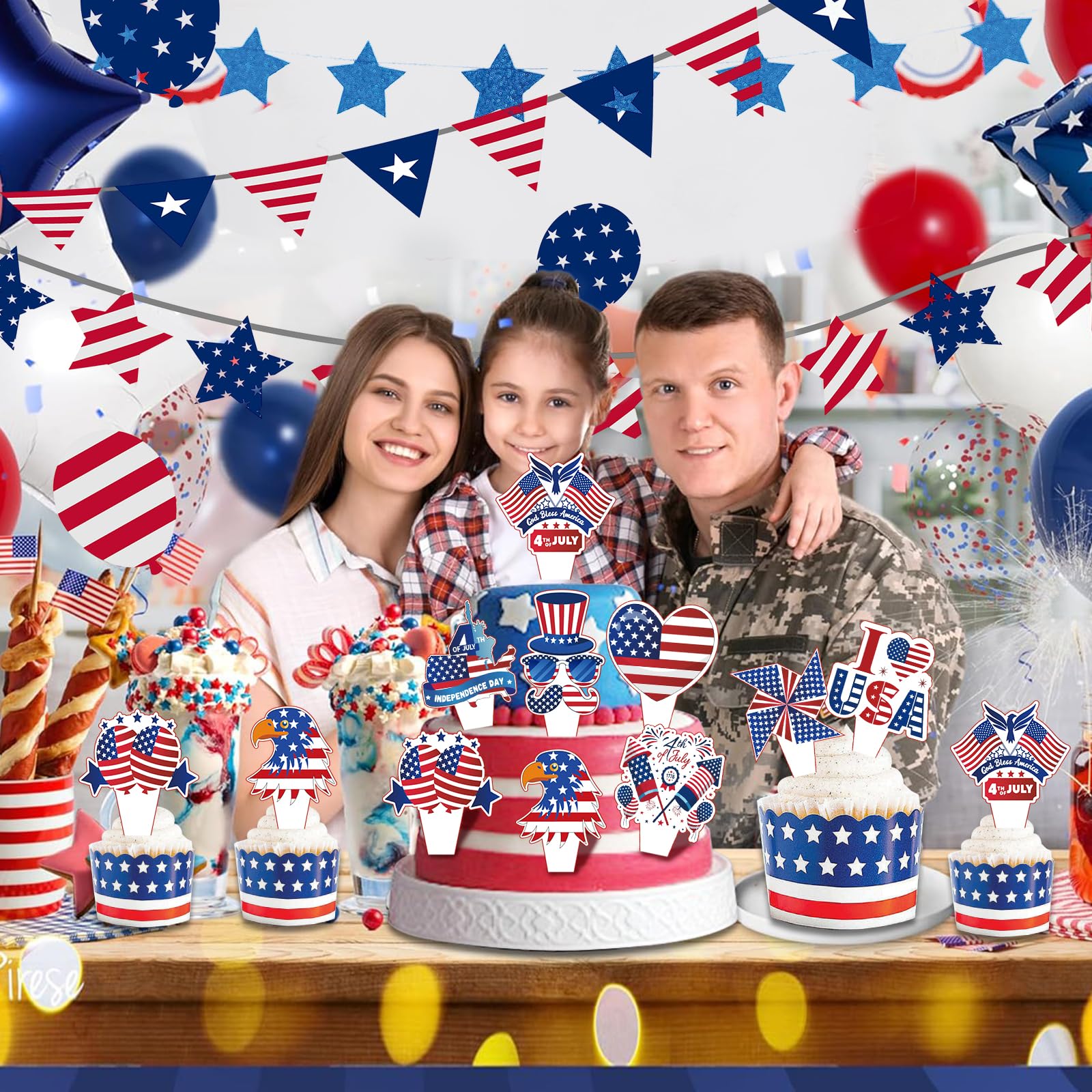 4th of July Cupcake Toppers Independence Day Theme Party Decorations
