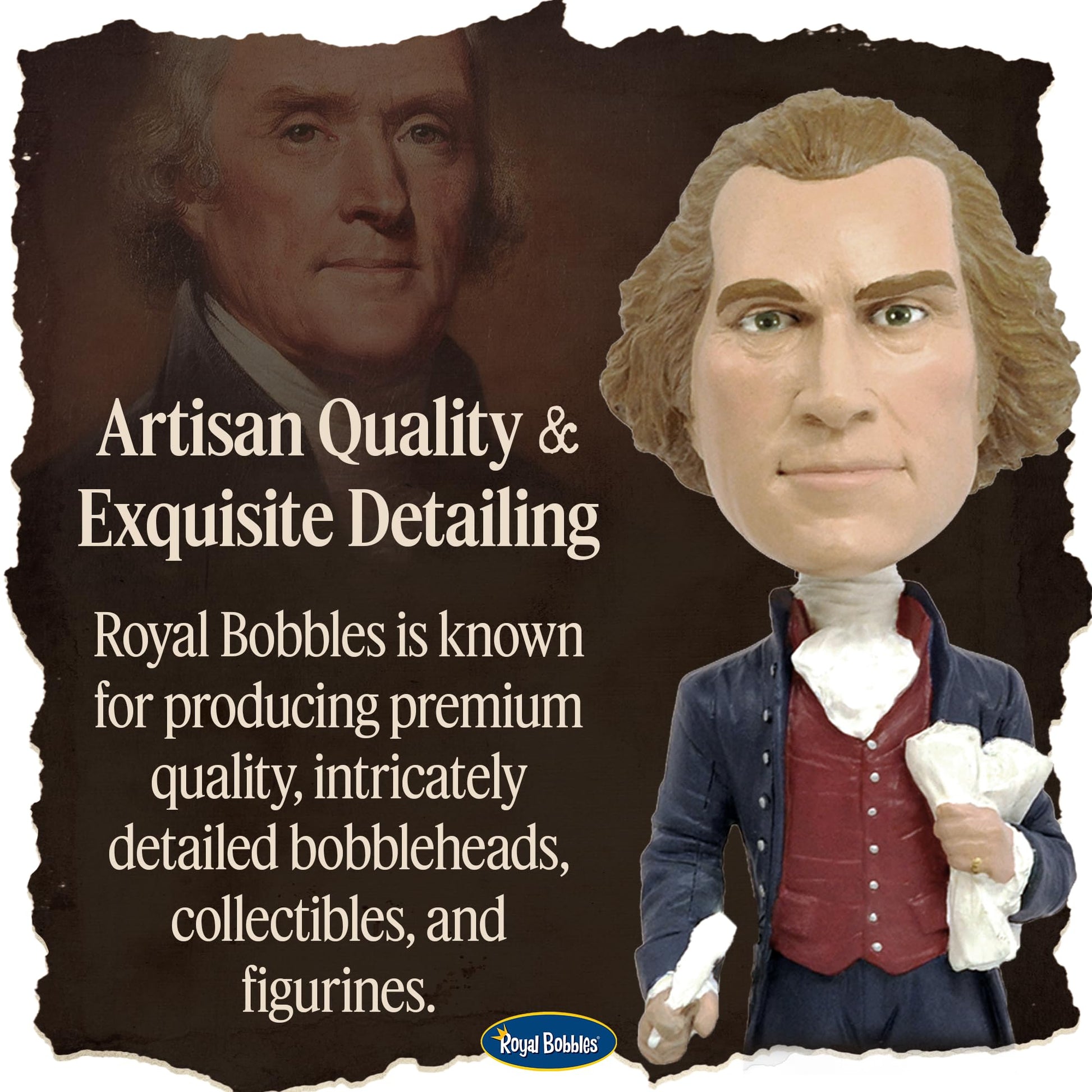 Royal Bobbles Thomas Jefferson, 3rd President of the United States - Founding Fathers Collection - 8.3 Inches Tall - Collectible Bobblehead Statue