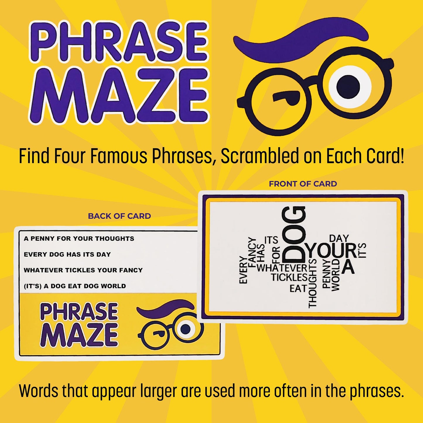 Phrase Maze Word Puzzle Party Card Game for Teens and Families Ages 10+ Hidden Phrase Pattern Recognition Brain Teaser for 2-6 Players - Adult Games