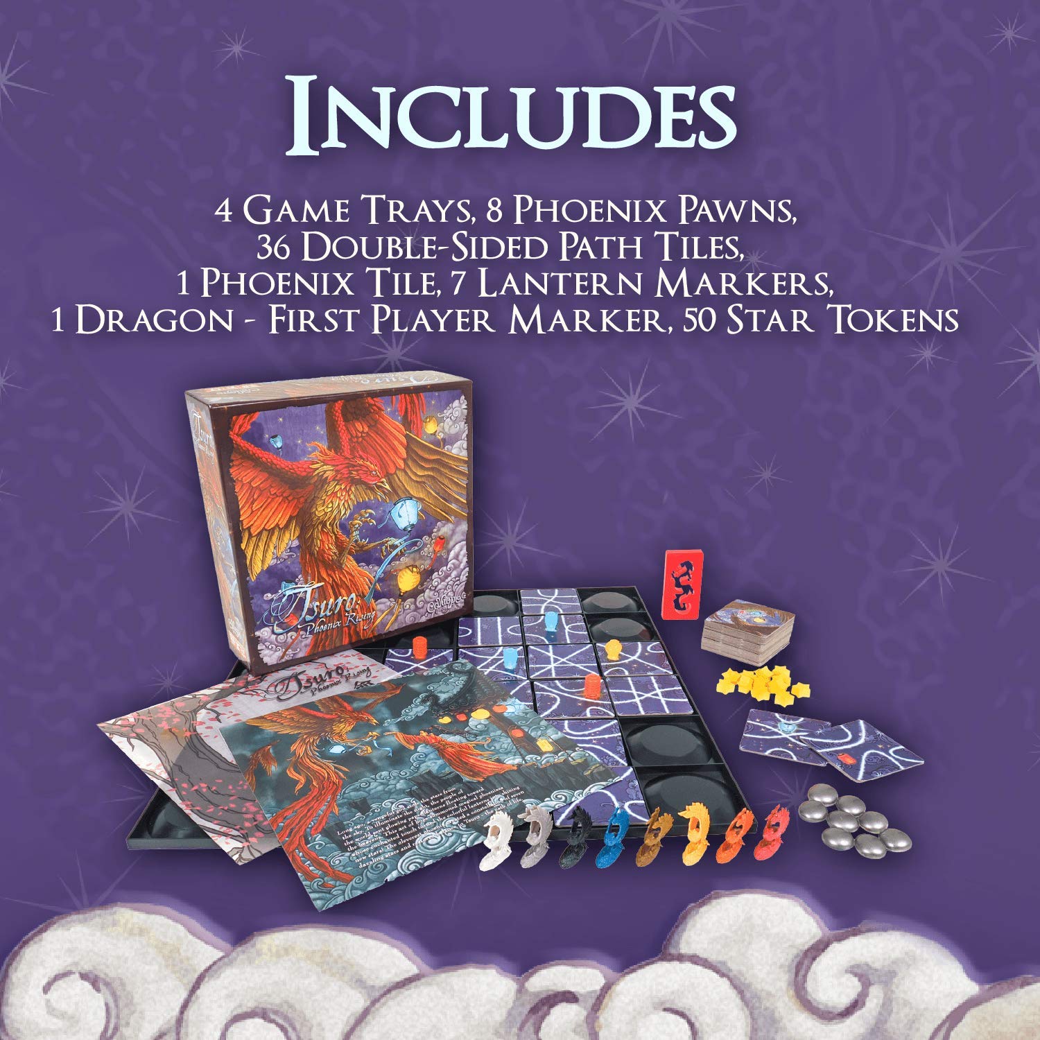 Tsuro Phoenix Rising - Award-Winning Fantasy Strategy Game with Set Collection and Magical Powers | Tile-Laying Adventure for 2-8 Players Ages 8+ |