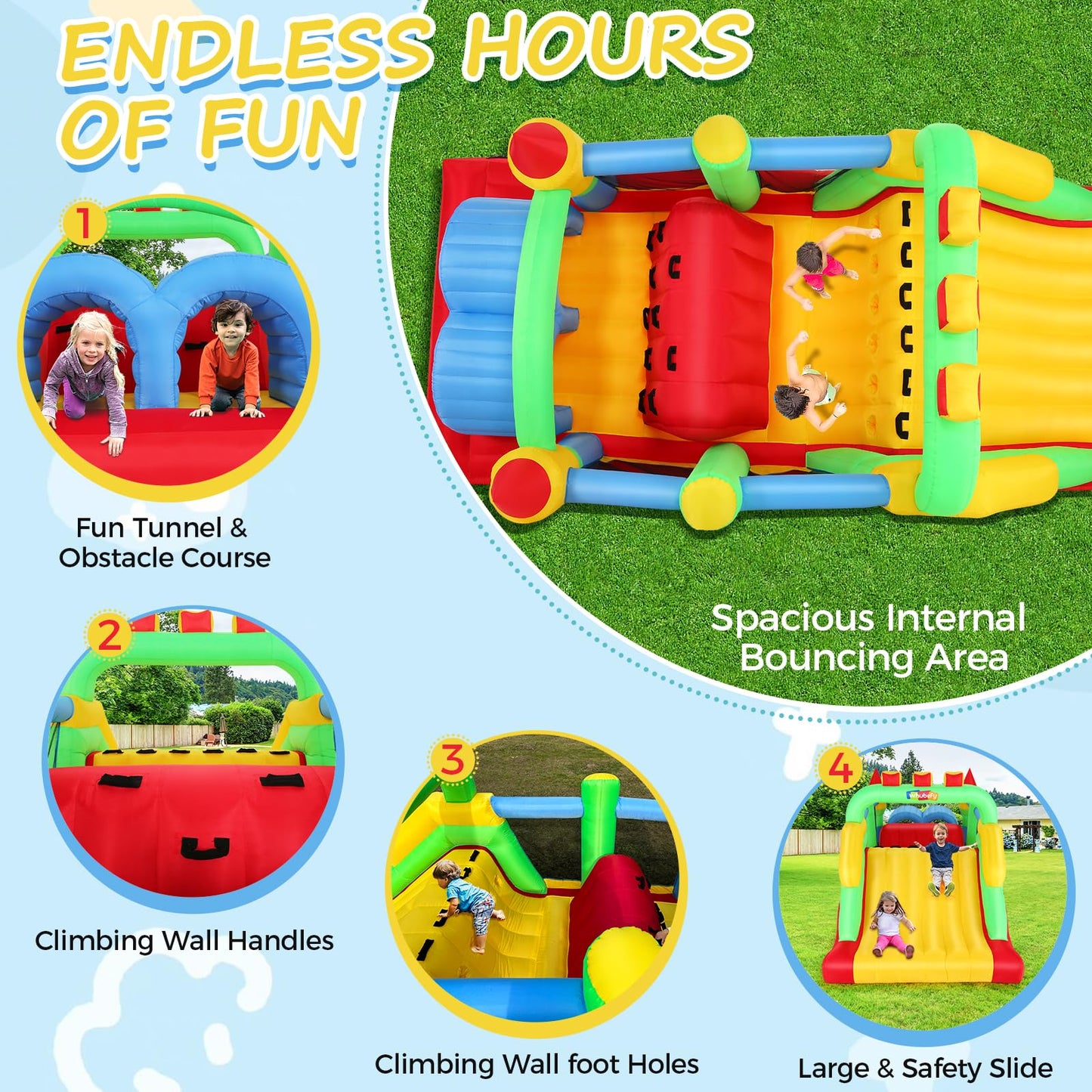 Whubefy Bounce House for Big Kids 8-12, 18 x 8.2FT Kids 3-6 Inflatable Obstacle Course w/Dual Tunnels, Large Slide, Climbing, Obstacles and Bounce