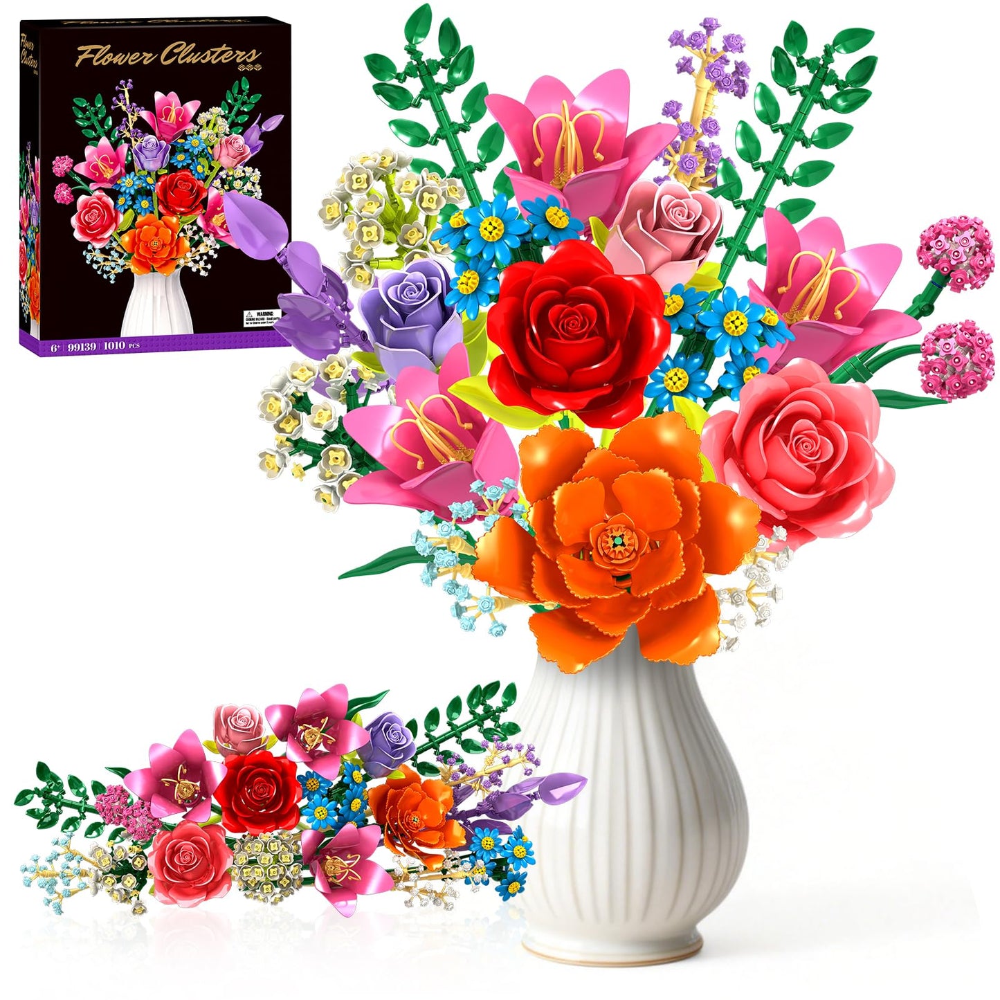 Flowers Bouquet Building Blocks Set - 19 Colorful Flower Building Set Rose, Lily, Peony, 1010 PCS DIY Artificial Botanical Collection for Adults Women