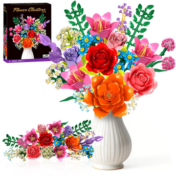 Flowers Bouquet Building Blocks Set - 19 Colorful Flower Building Set Rose, Lily, Peony, 1010 PCS DIY Artificial Botanical Collection for Adults Women