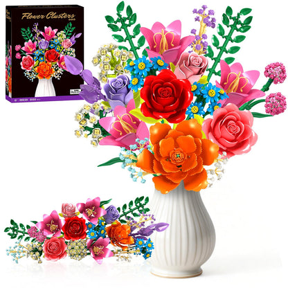 Flowers Bouquet Building Blocks Set - 19 Colorful Flower Building Set Rose, Lily, Peony, 1010 PCS DIY Artificial Botanical Collection for Adults Women