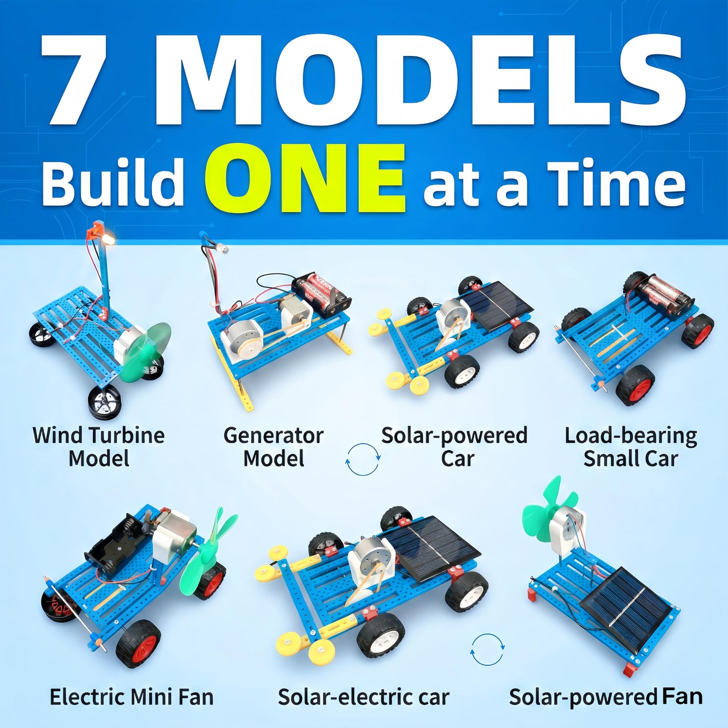 STEM Kit for Kids Ages 8-14, Build 7 Models, Solar & Motor Science Kit