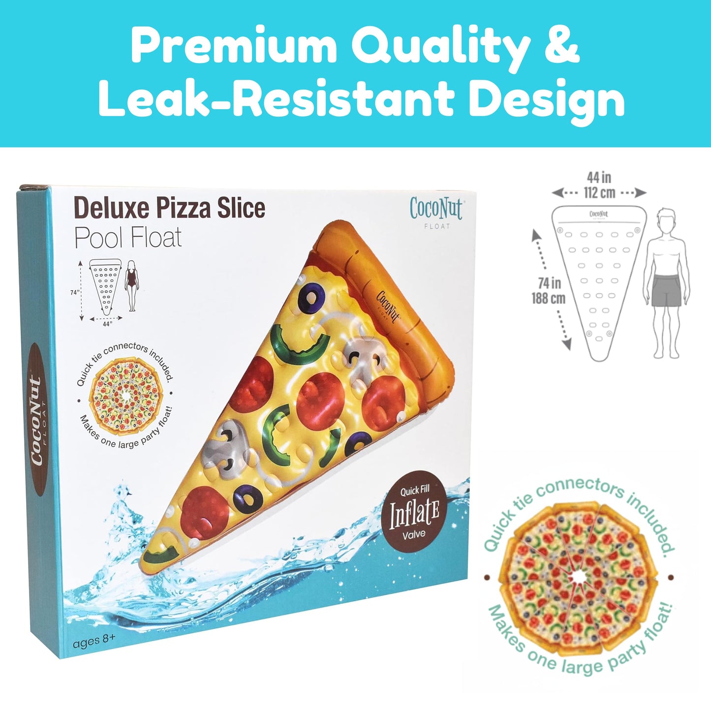 Coconut Outdoor Deluxe Pizza Slice Pool Float - Inflatable Raft - Durable Long Lasting Lounger Float and Water Toy - Fun Decoration for Parties
