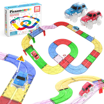 PicassoTiles 30 PCS Magnetic Race Track Toy Set STEM Educational Building