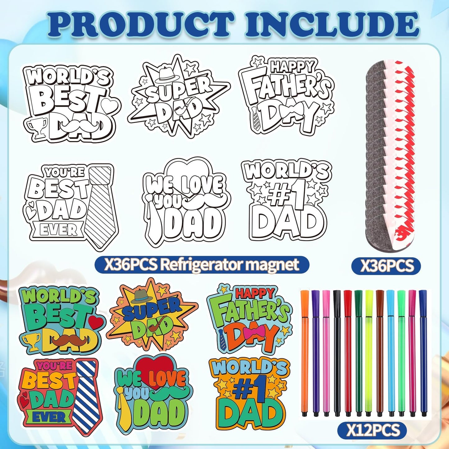 36 Set Father's Day Magnets Craft for Kids, Color Your Own Fathers Day Magnets Craft Best Dad DIY Crafts Kit Gifts for Happy Father's Day Dad's