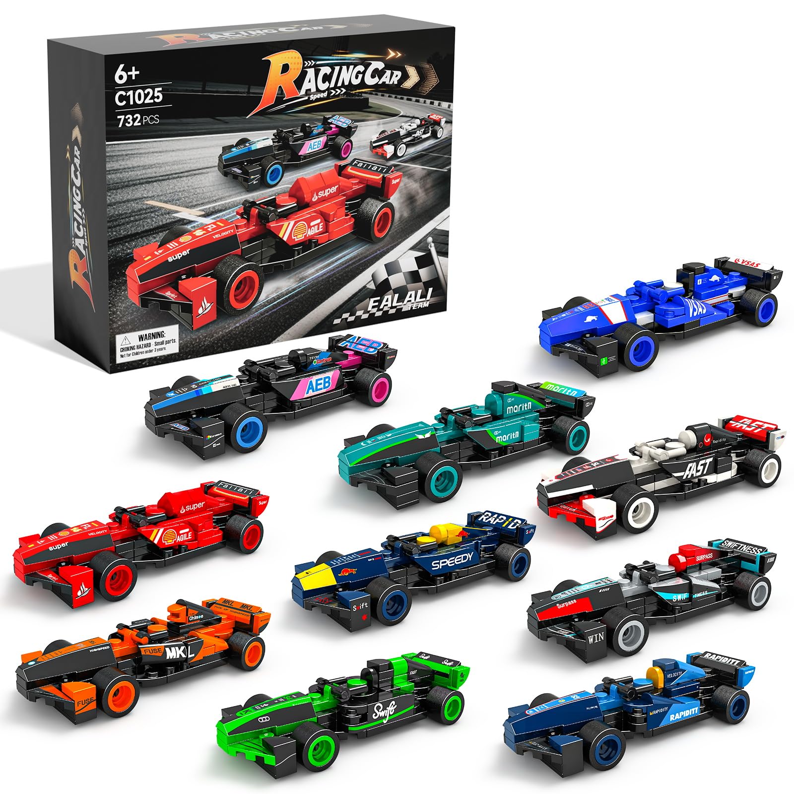 KOJAYHOL F1 Racing Car Building Block, F1 Speed Champions Toy,732 Pcs Model Car Kit, 10 Pack-Building Sets for Kids, Boys & Girls, Adults, Home Decor