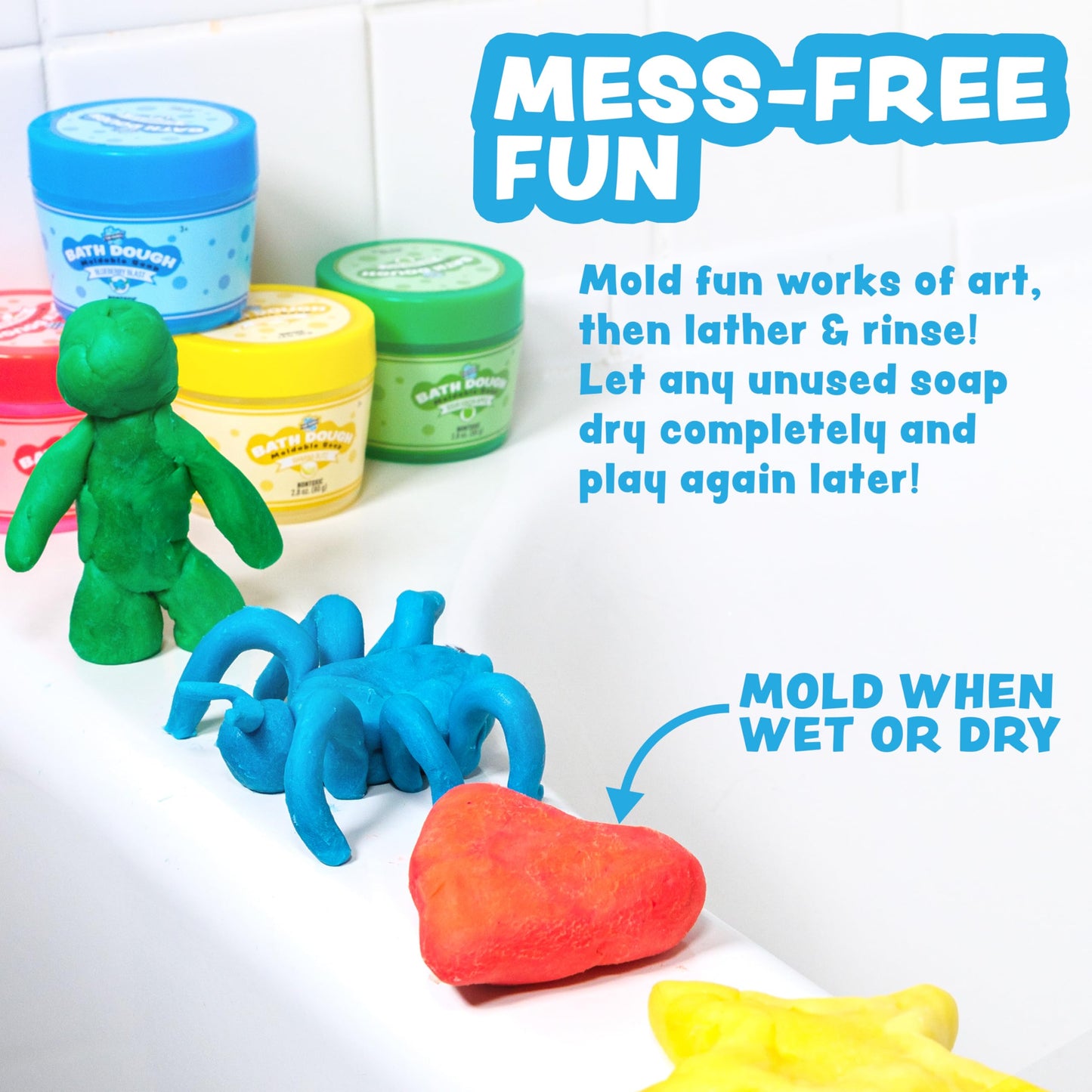 Tub Works® Bath Dough™ Moldable Kids Soap Bath Toy, Variety 6 Pack | Shape, Mold & Create Tub Art with Soapy Dough | Soft & Moldable Kids Bath Soap