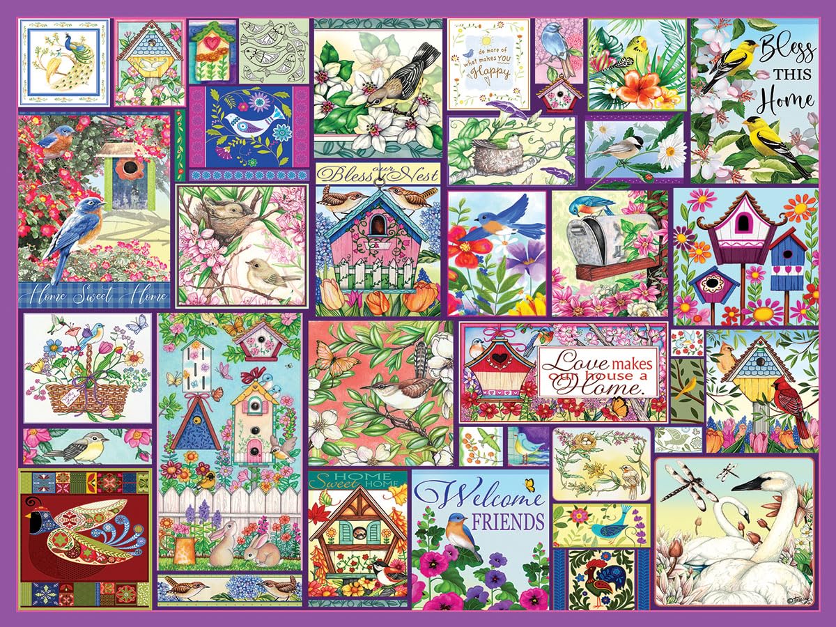 White Mountain 500 Piece Jigsaw Puzzle Spring Flower Collage, The Birds