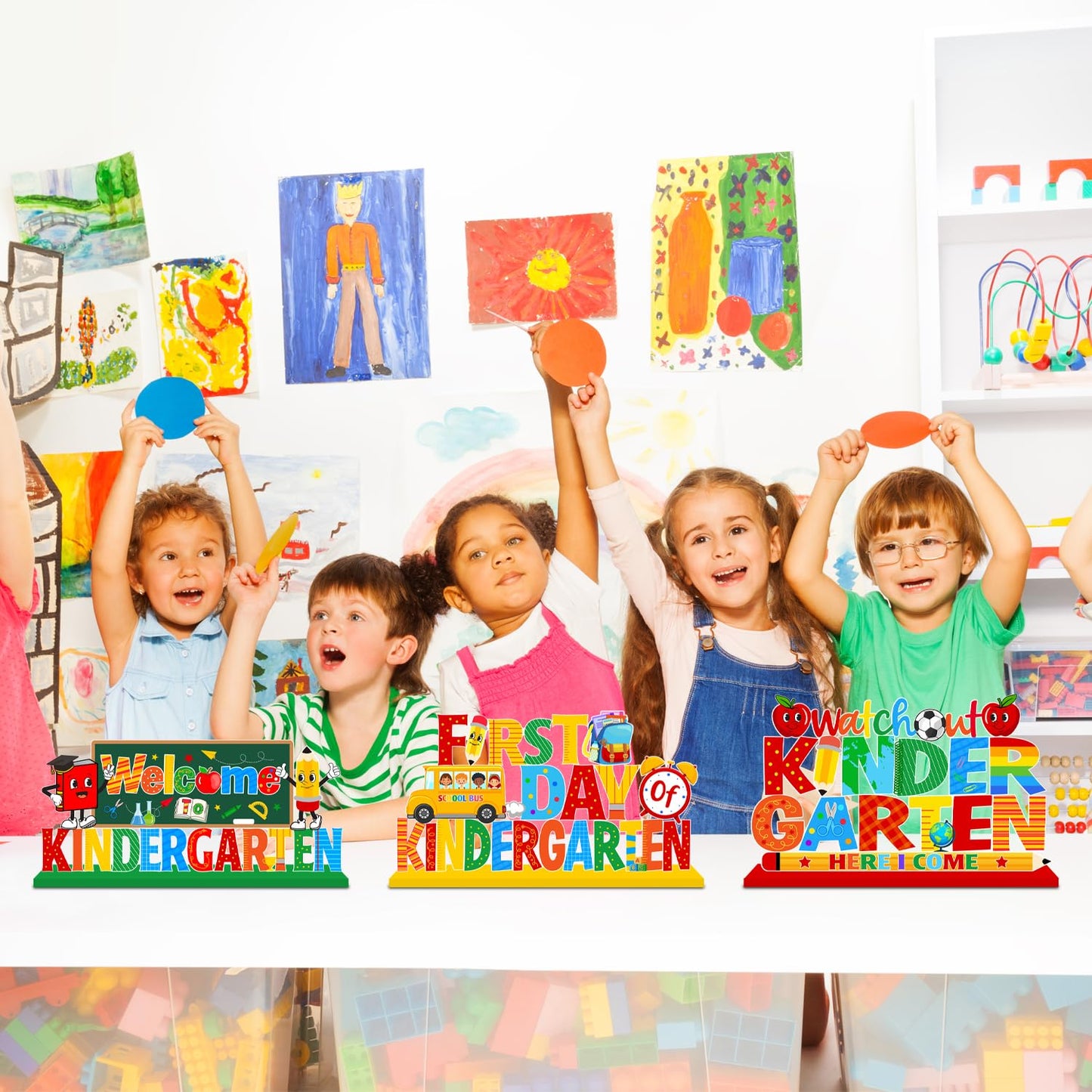 3pcs First Day of Kindergarten Decorations Wood Centerpieces