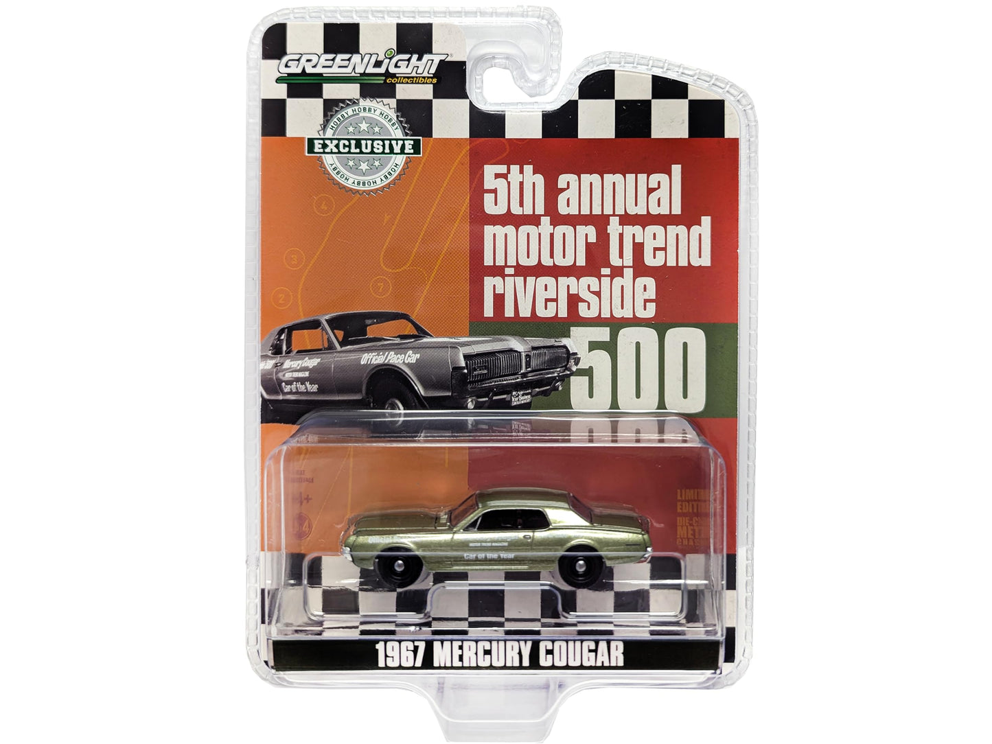 PRE-Order 1967 Mercury Cougar - Riverside 500 Official Pace Car Diecast 1:64 Scale Model - Greenlight