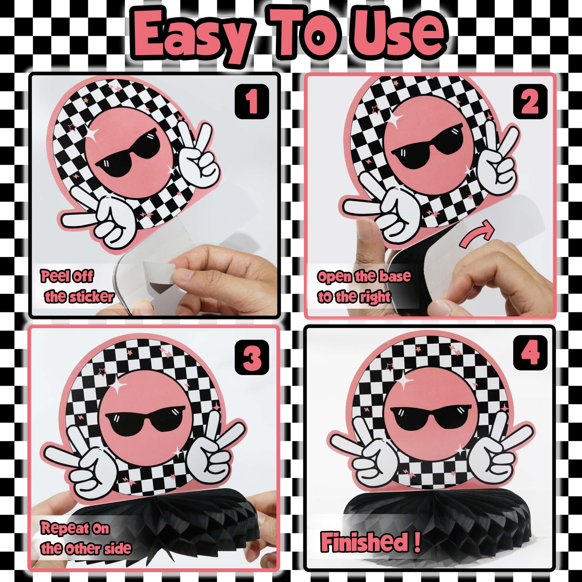 Two Cool Honeycomb Centerpiece Pink and Black Two Cool Dude Second Birthday Table Toppers for Two Year Old Happy Dude Photo Prop Yellow Black