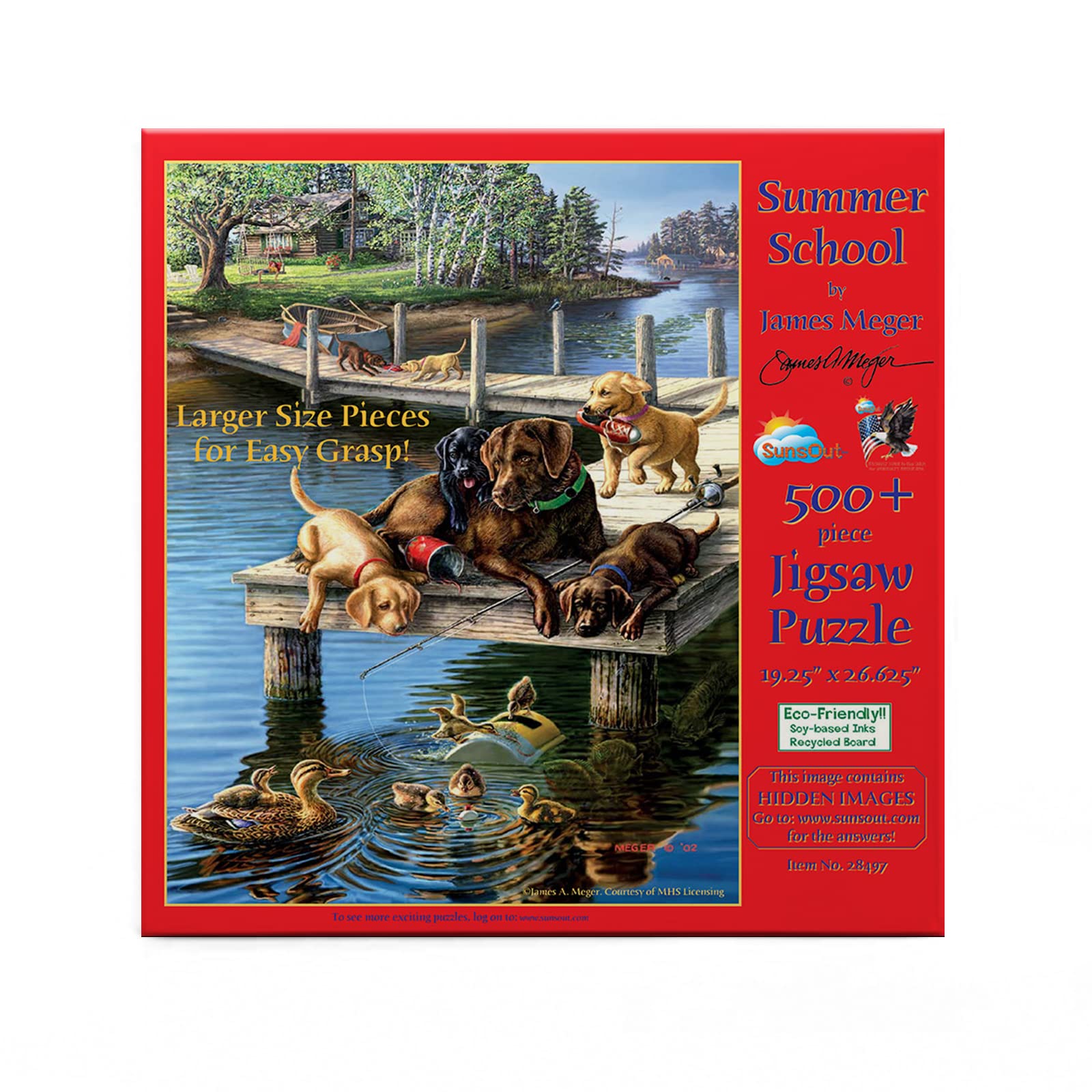 SunsOut Summer School 500 pc Large Piece Jigsaw Puzzle for Adults, Larger Size Pieces for Easy Grip, Chocolate Lab, Dogs, Animals, James Meger