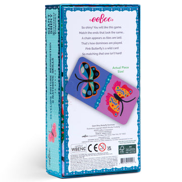 eeBoo Giant Shiny Butterfly Dominoes - 28 Oversized Tiles, Colorful Holographic Foil, Tile Laying Matching Game, Screen-Free Fun, Kids Ages 3 and up