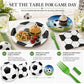 Merriva 100 Pcs Soccer Tableware Set Serves 25 - Disposable Football Paper Plates Napkins Forks, 9 Inch 7 Inch Plates Soccer Ball Themed Party