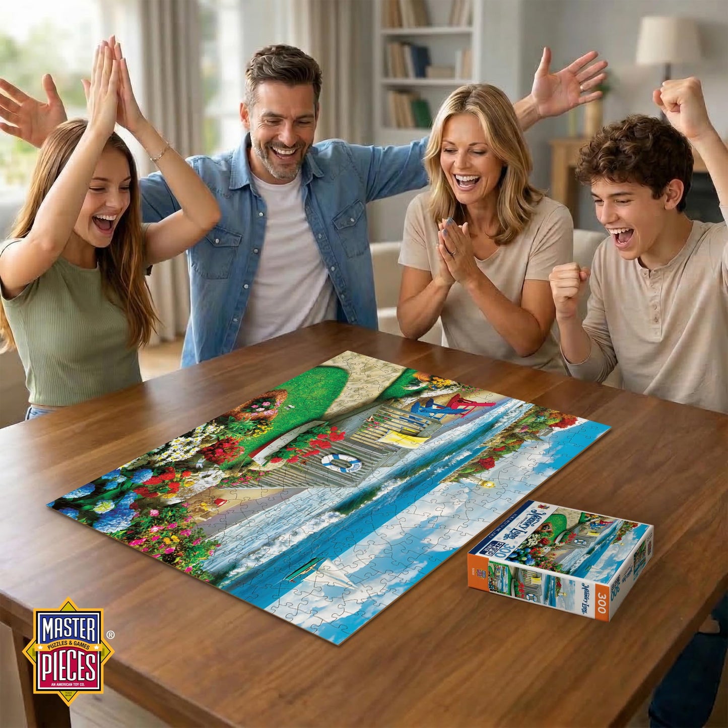 MasterPieces 300 Piece EZ Grip Jigsaw Puzzle - Coastal Getaway Beach Scene - Large Piece Puzzles for Seniors, Adults, and Family - Eco-Friendly