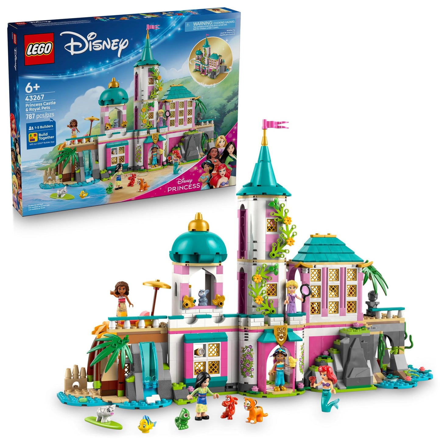 LEGO Disney Princess Castle & Royal Pets Kids Toy - Pretend Play Building Set for Girls and Boys, Ages 6+ - Includes Ariel, Rapunzel, Jasmine, Moana