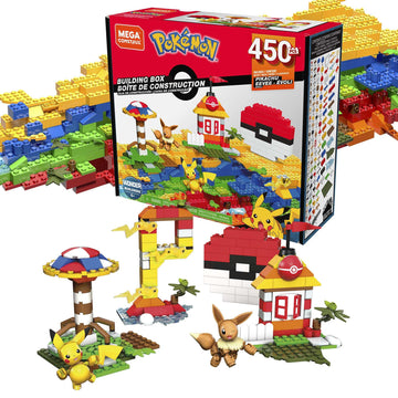 MEGA Pokémon Building Toys Set, Building Box with 450 Pieces, 2 Poseable Characters and Storage Box, for Kids