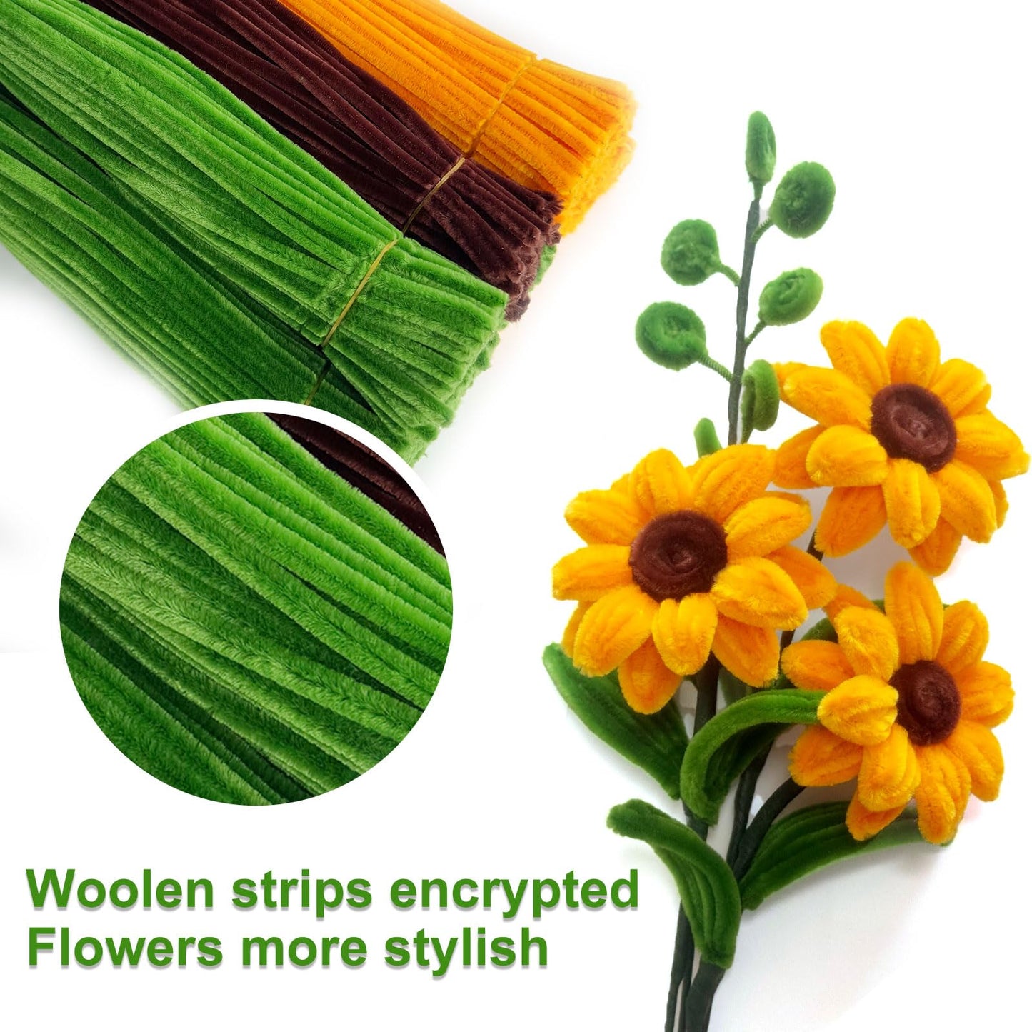 Pipe Cleaners,DIY Flower Bouquet Kit700pcs (Orange,Green,Brown) Sunflower Chenille Stems Kit, Flower Making Craft Materials(32Flowers),Art and Craft