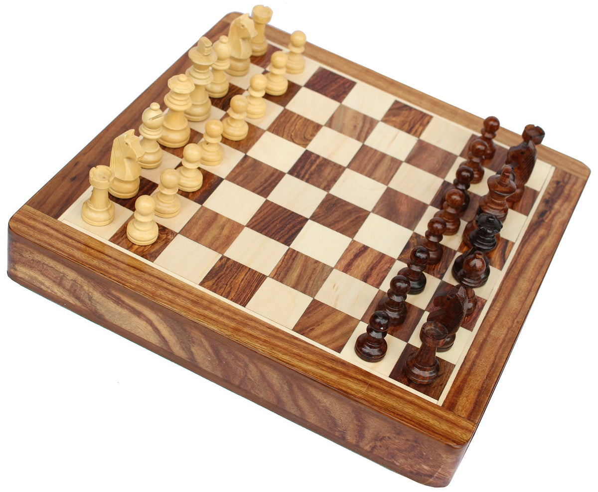Limited Stock - Chess Set 12x12 Magnetic Chess Set Standard Board Game with Chessmen Storage Drawer Handmade in Fine Wood - Non-Folding