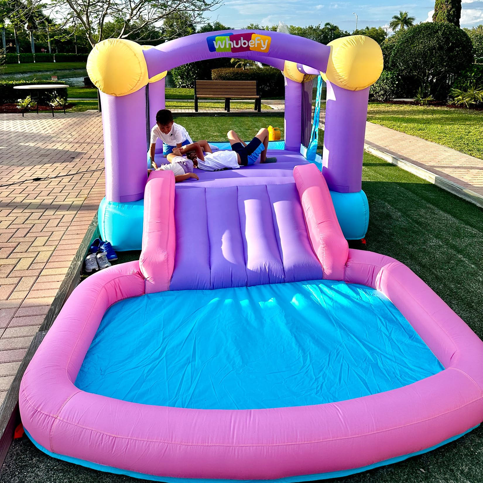 Whubefy Bounce House for Kids 3-6 with Ball Pit Pool & 50 Balls, 5-in-1 Inflatable Bouncy Castle with ETL Certified Blower, Slide, Dart Board with 6