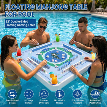 Sawiei Floating Mahjong Table for Pool, 32 Inch Double-Sided Floating Poker Tray, Waterproof Floating Board for Adults Pool Hot Tub Lake Summer Party