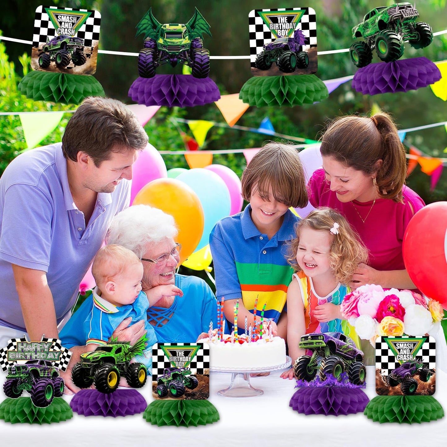 9Pcs Monster Truck Honeycomb Centerpieces Monster Truck Birthday Party Decorations Monster Truck Table Decorations Monster Truck Party Supplies