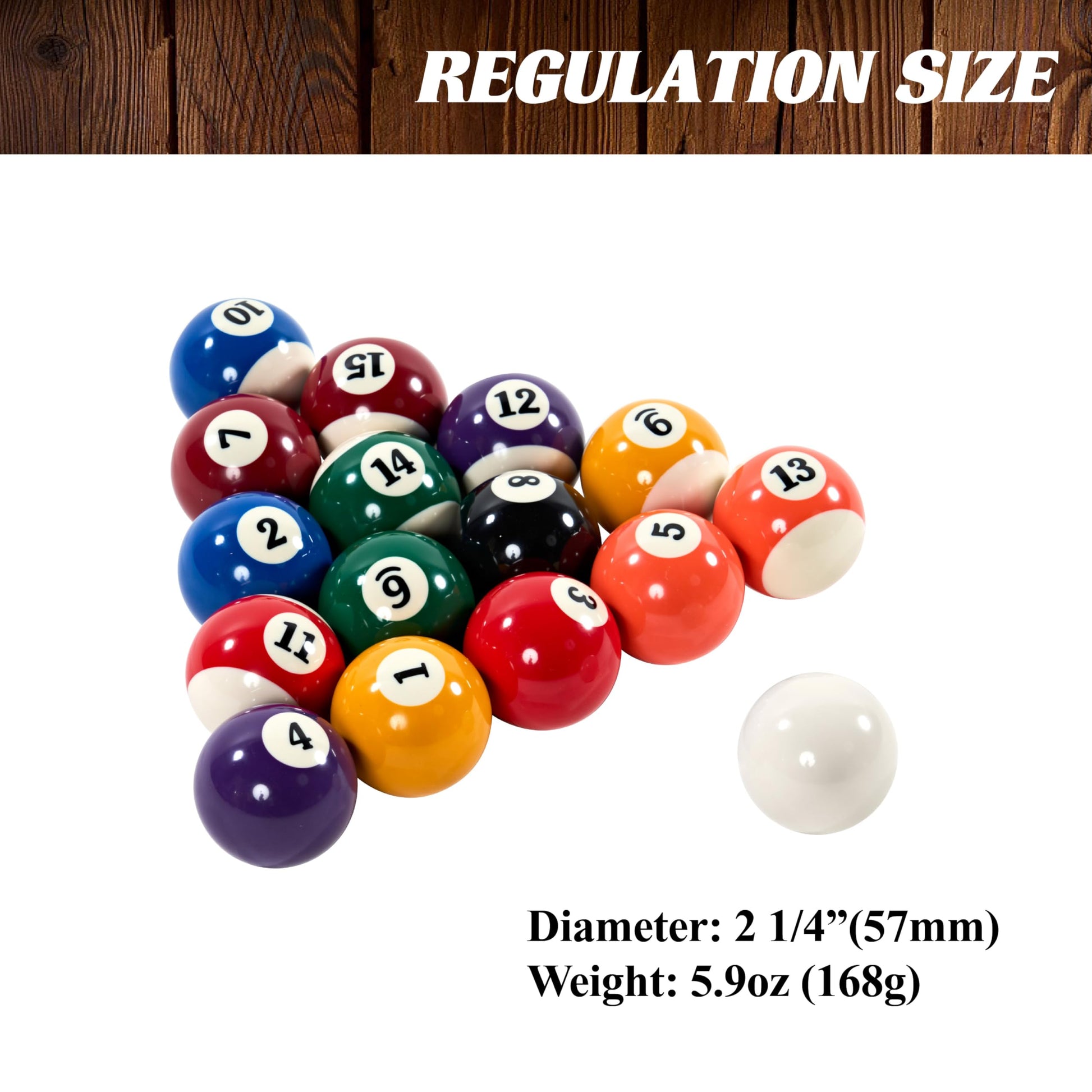 Barrington Billiards 16-Piece Pool Ball Set with Triangle Rack, 2-1/4 Inch Complete Regulation Set, 7 Solid, 7 Striped, 1 Black Eight-Ball, 1 White