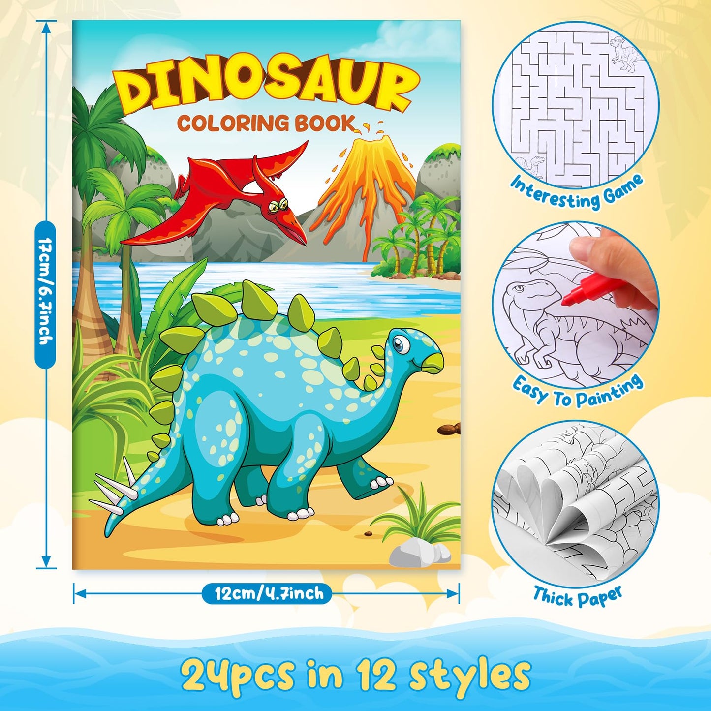 BenLouis 24 Pcs Dinosaur Mini Coloring Books Kids Dino Party Favors Small Activity Books Bulk for Kids Dinosaur Jurassic Birthday Goodie Bags Stuffers