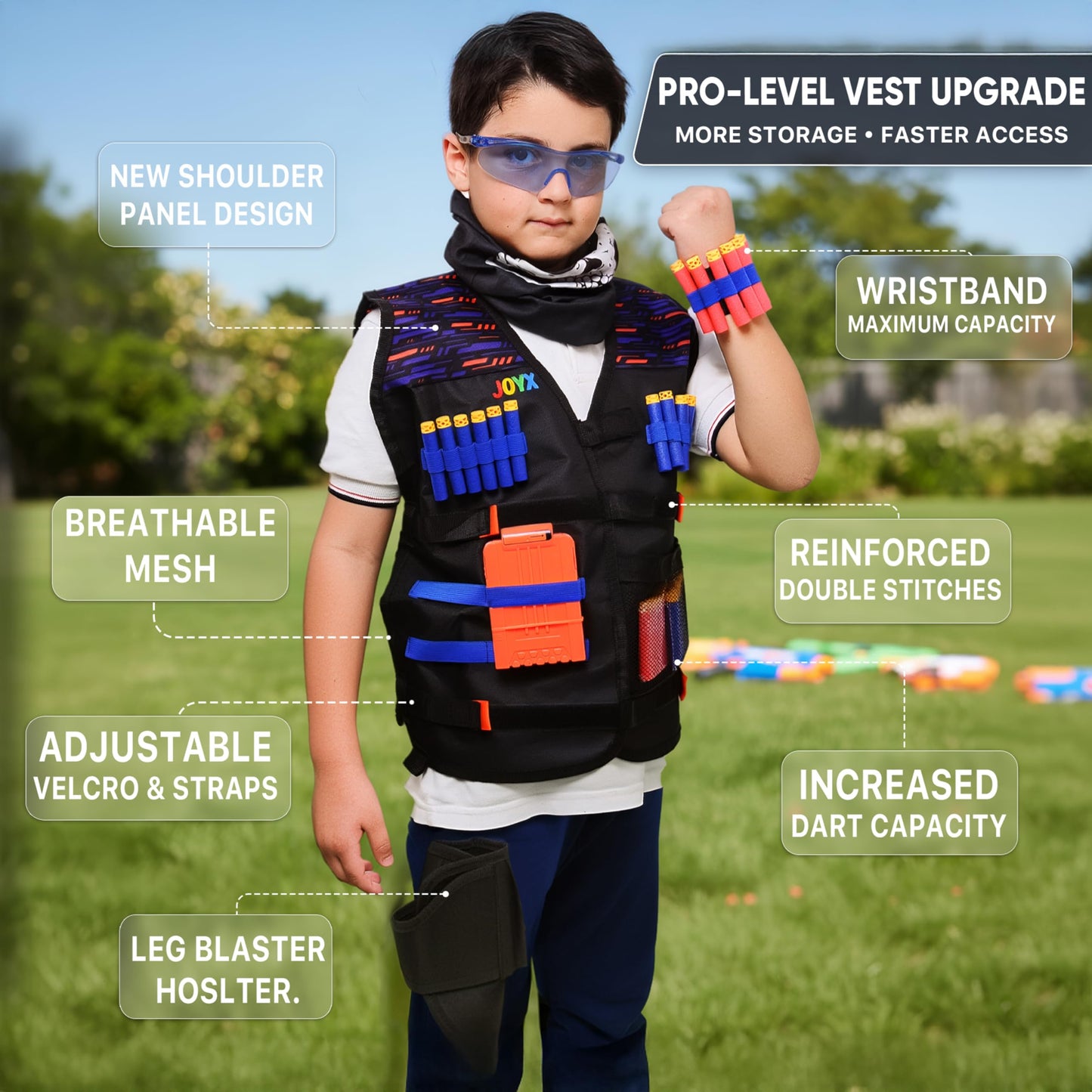 JoyX Tactical Vest Kit Compatible with Nerf Guns for Boys N-Elite Series with 40 Foam Darts for Gun Holster Protective Action Gear