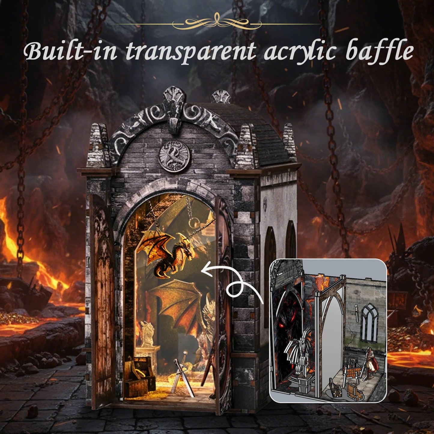 obzergem Book Nook Kit(Dragon Hidden Realm) DIY Miniature Kit Bookend, 3D Wooden Puzzle,with Dust Cover for Craft Enthusiasts
