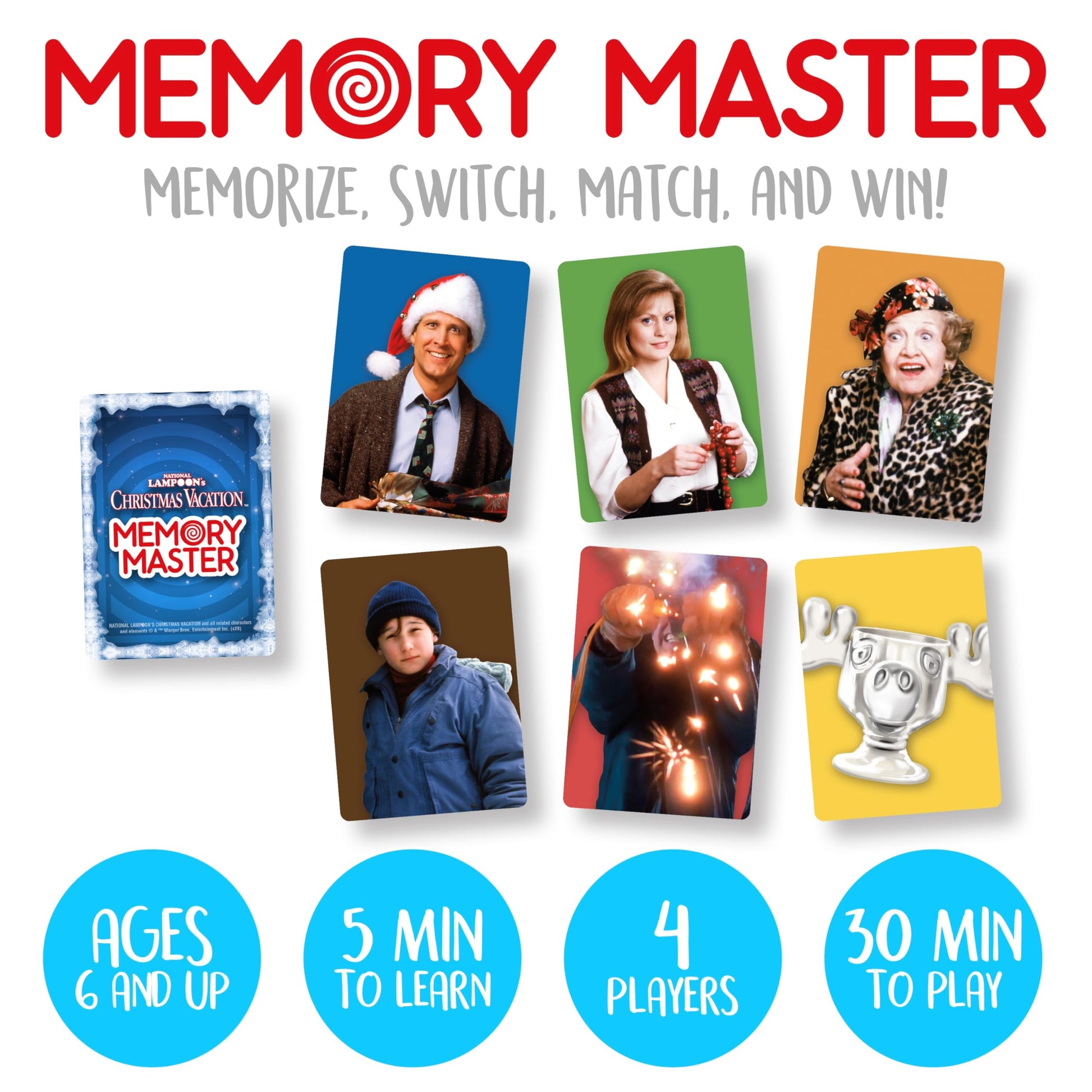 Aquarius Christmas Vacation Memory Master Card Game - Officially Licensed Party Game for Kids & Adults, Ages 6+, 4 Players - Gift for Teens and Adults