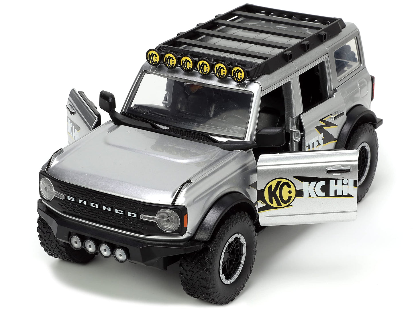 Jada Toys Just Trucks 1:24 2021 Ford Bronco Die-cast Car Gray with Tire Rack, Toys for Kids and Adults