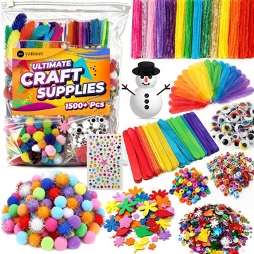 Yameer Arts and Crafts Supplies for Kids 1500+ Pcs - All in One DIY Art Craft Supplies for Kids and Toddlers - Kid Crafting School Supply Kit