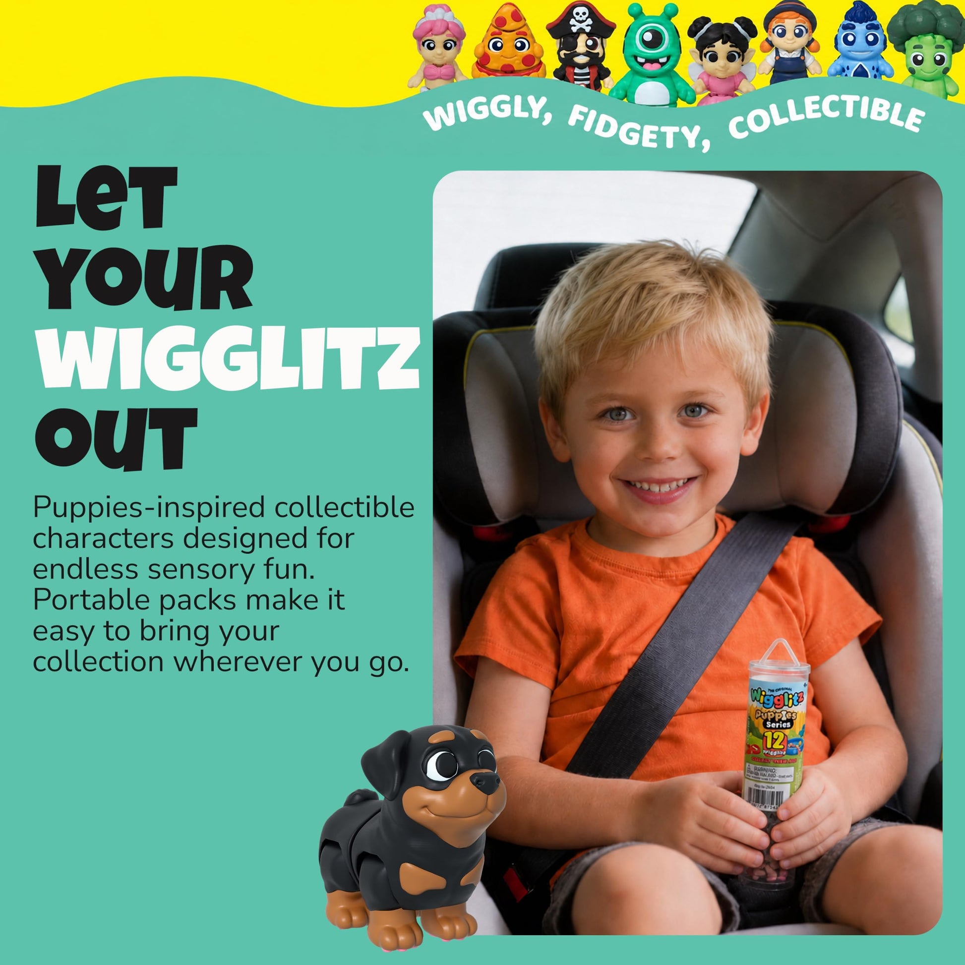 Wigglitz Puppies 12 Pack-12 Collectible Wiggly Fidget Toys - Award-Winning, Plant-Based, Made in USA - Puppies Series Characters for Collecting