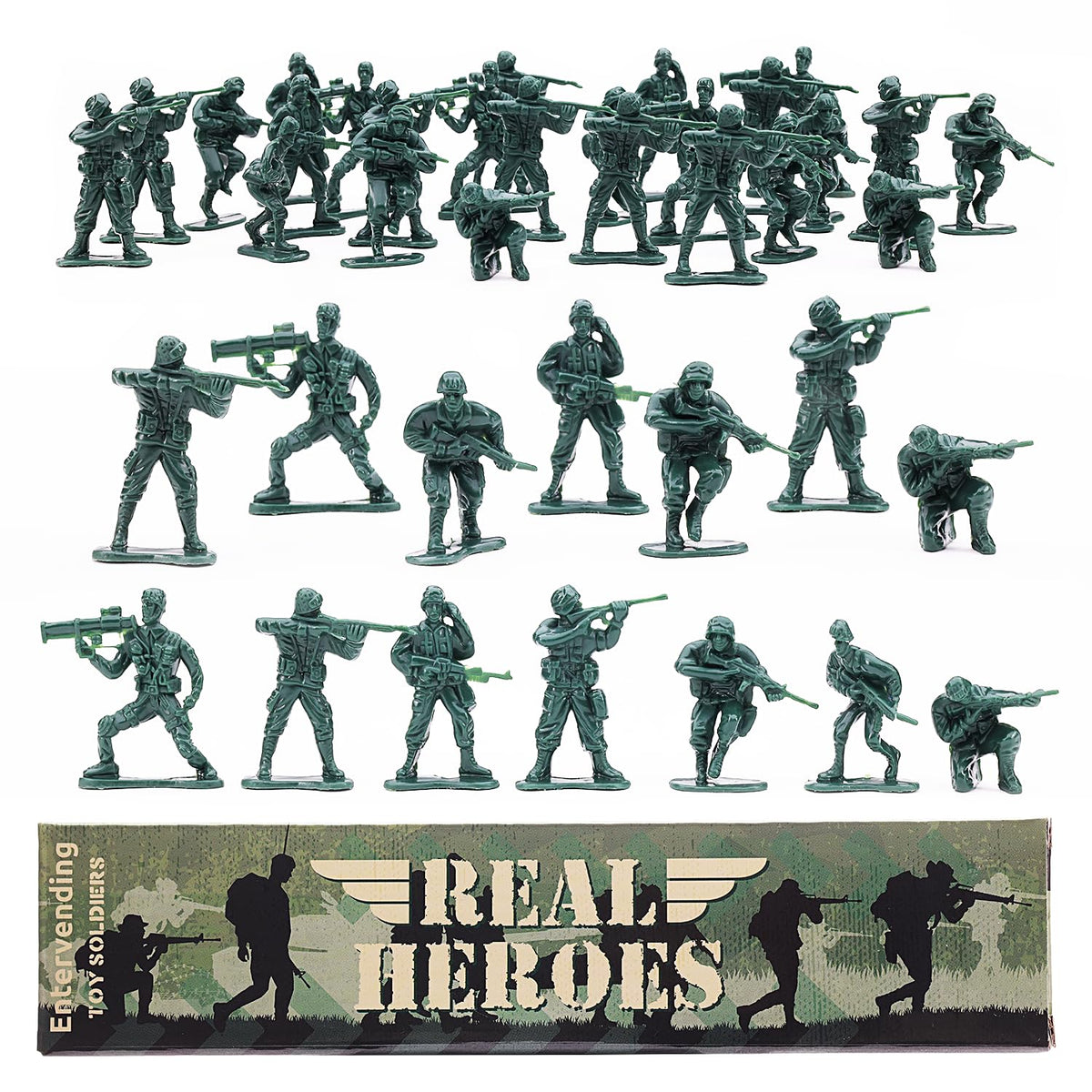 Entervending Army Men Action Figures - 2” Small Soldiers for Boys - 18 Pcs Green Army Soldier Toy Playset -Gift Ready Military Toys - Army Party Favor