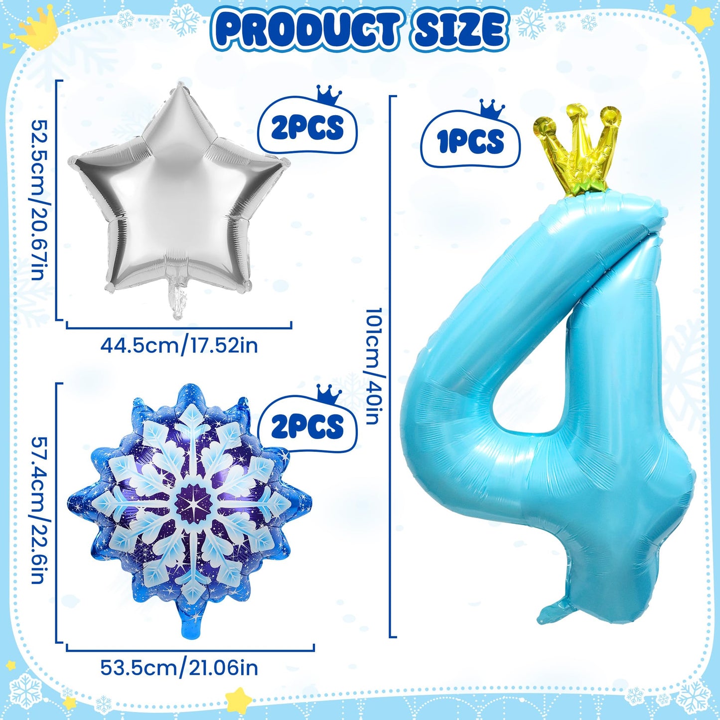 7Pcs 4th Birthday Party Decorations Balloons Snowflake Star Number Balloons