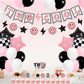 Two Cool Dude Pink Smile-Theme Birthday Party Decoration Set, Two Cool Girl Second Birthday Banner Cake Toppers Pink White Black Checker Balloons