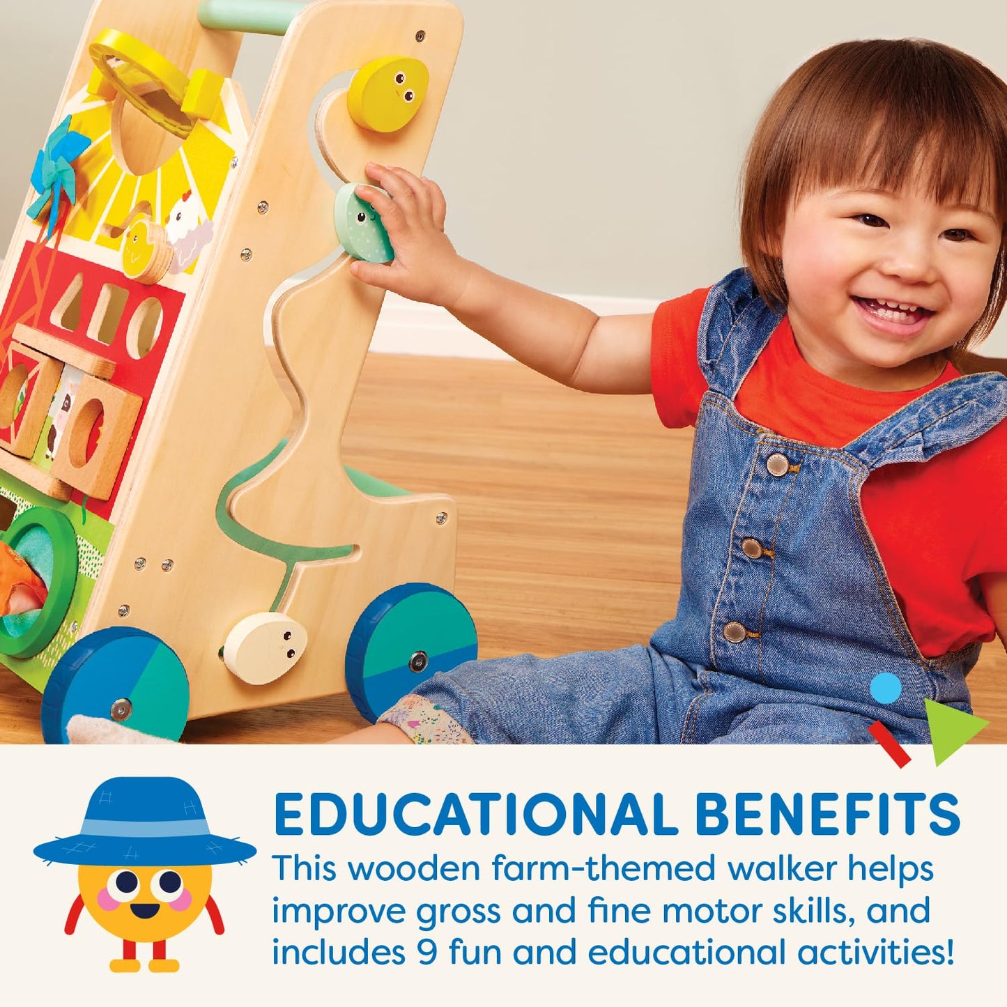 Battat Wooden Activity Walker, 9 Activities, Sunshine Farm Theme, Wood Toys
